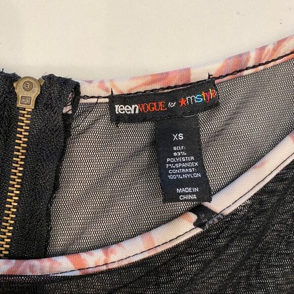 Black Sheer Mesh Cut-out Pink Floral Whimsigoth Romantic Goth Mini Dress XS - Picture 5 of 8